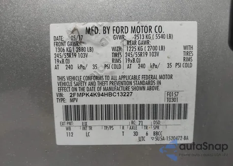 2017 Ford Edge Titanium из США, поврежденный, VIN 2FMPK4K94HBC13227